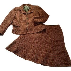 Vintage Le Suit Boucle Tweed Skirt Suit 2 Pc Burgundy 14 Petite Knee Length 14P